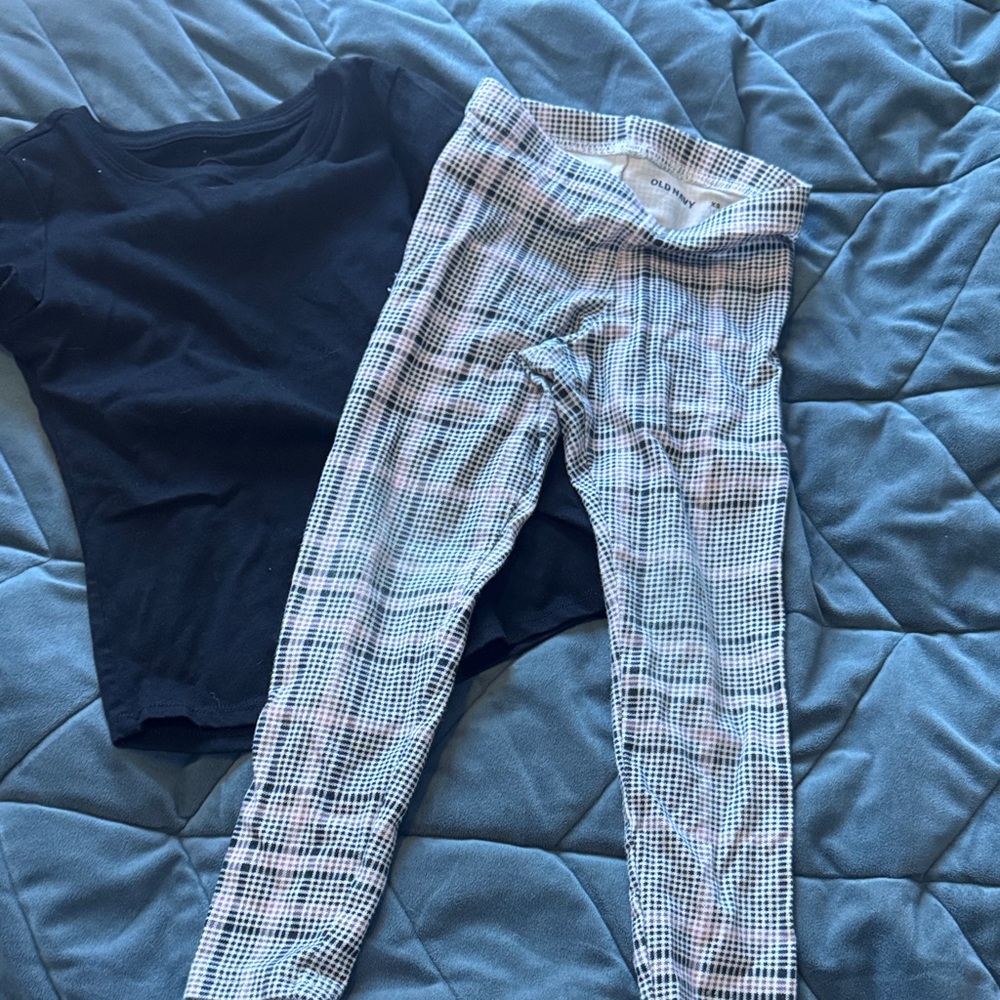 Black Top and Plaid Leggings Set